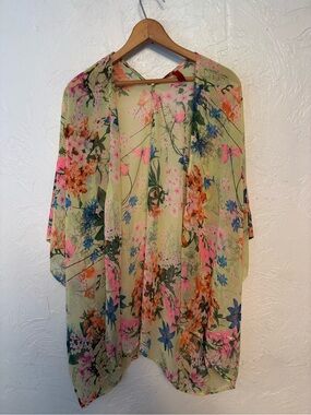 Sheer Floral Kimono Cover-Up - Yellow Floral